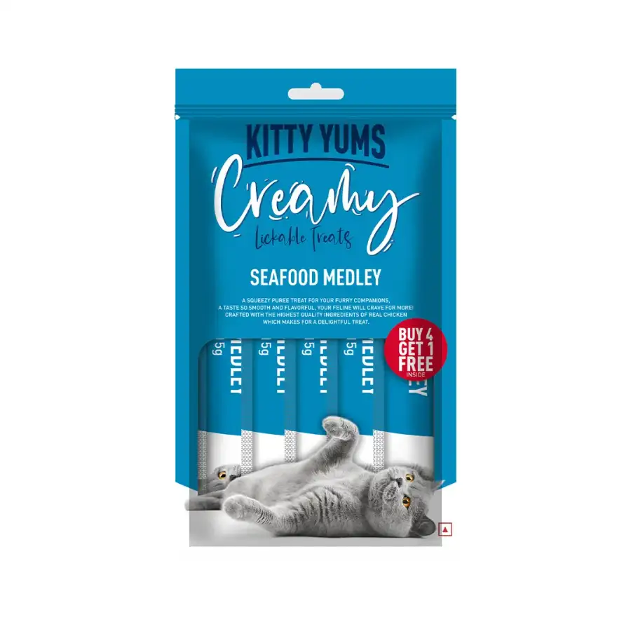 Kitty Yums Creamy Seafood Medley - Wholesome Lickable Treats (375g)